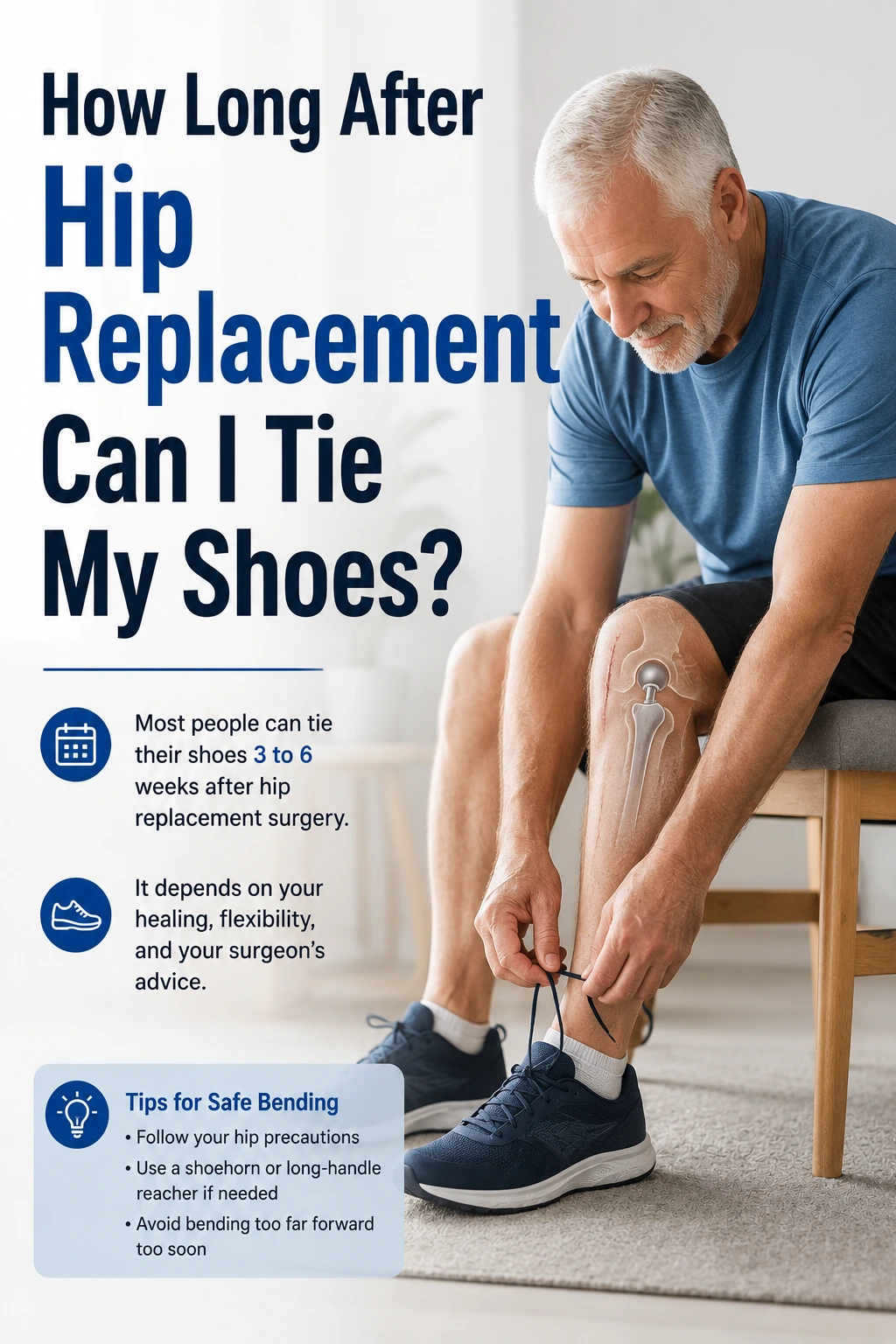 How long after hip replacement can I tie my shoes?